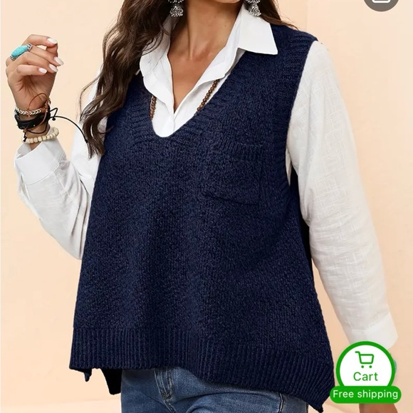 Sweater Vest, Pull-over, Boxy, Oversized, Nubby Weave, Warm Royal Blue, … - Picture 3 of 11